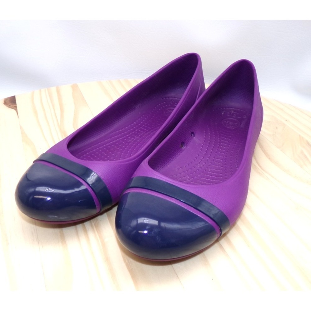 Crocs Cap‎ Toe Ballet Flats Womens 12300 Purple Navy Blue Size 9 Slip On